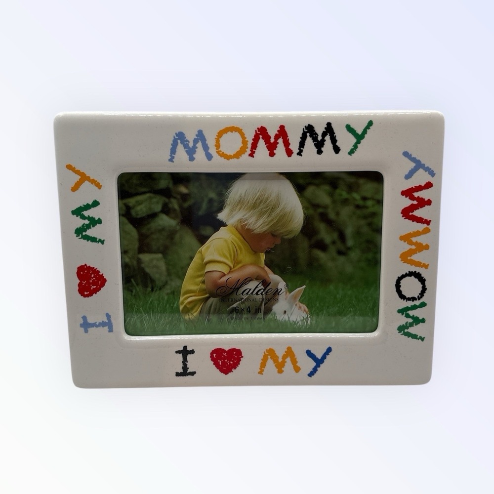 90's I‎ Love My Mommy Picture Frame CERAMIC Colorful Mother's Day Gift 3x5 VTG